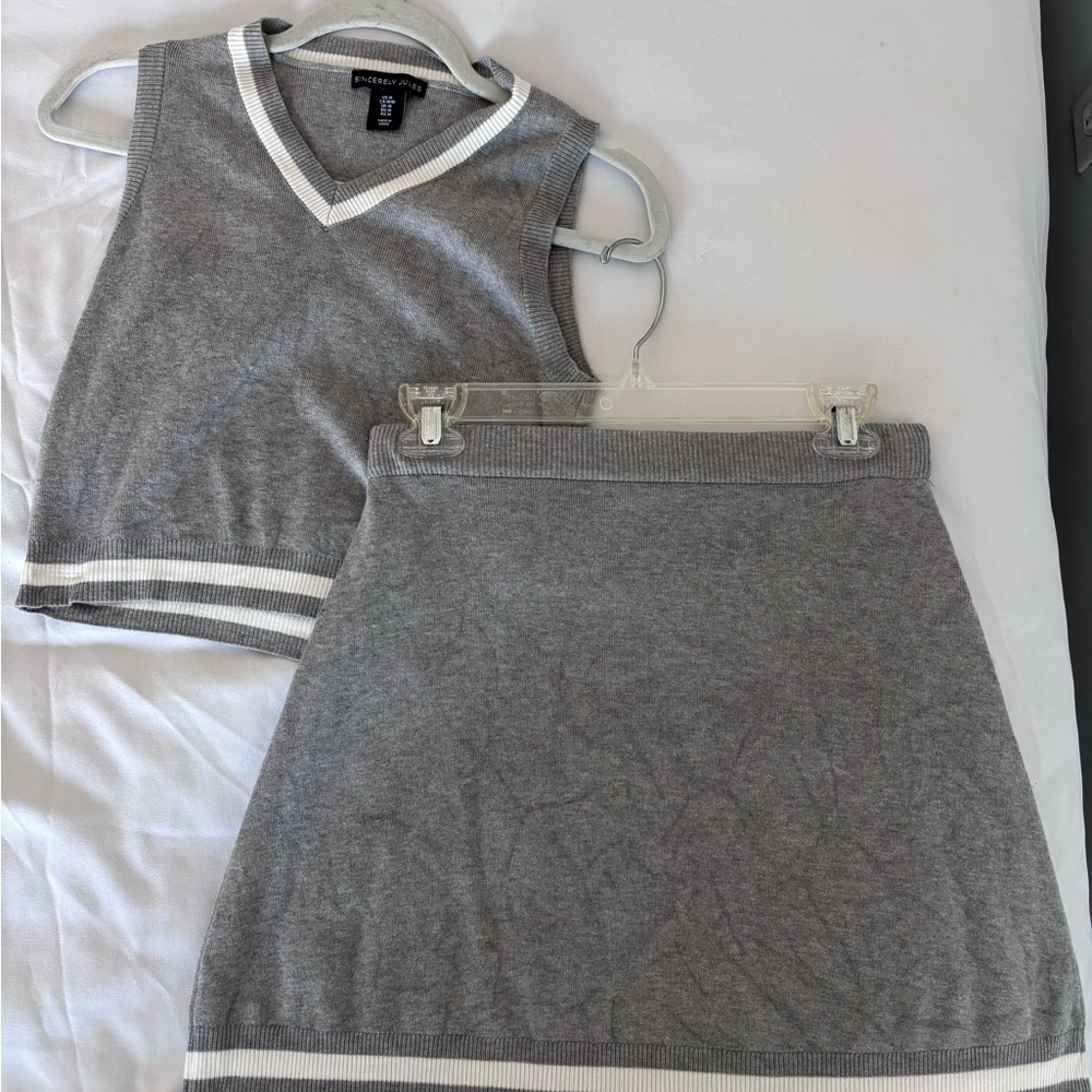 Gray Sleeveless Top and Skirt Set